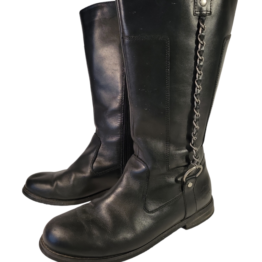 Women's Harley Davidson Tall Knee High Black Leather Boots Size 10 - Picture 2 of 9